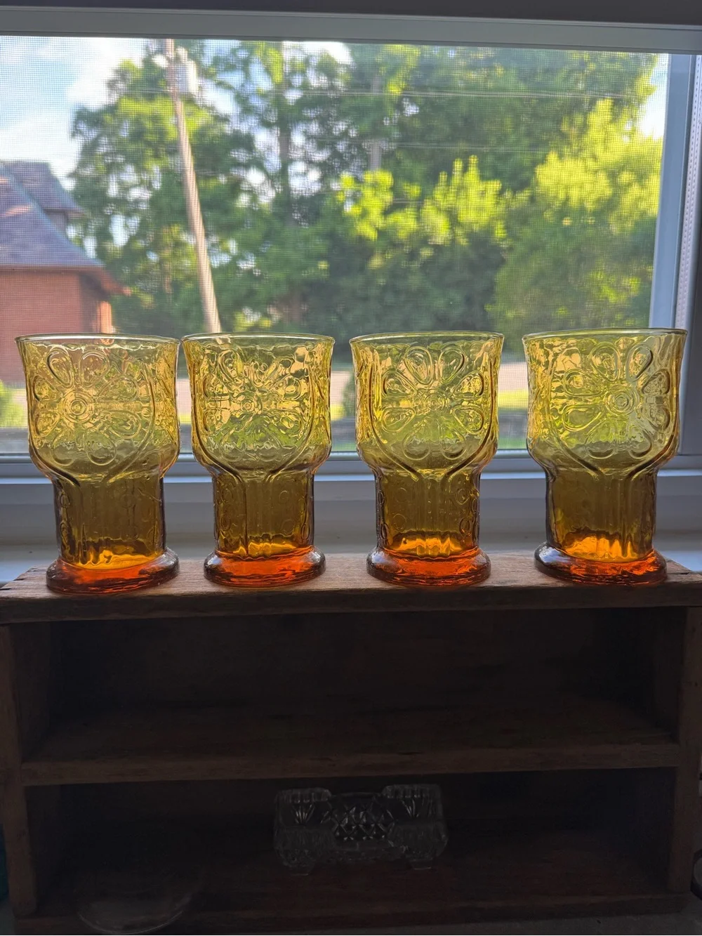 Vintage Libbey Amber Pressed Glass Tumbler - Set of 4